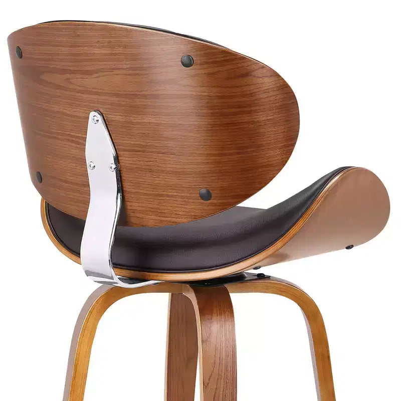 26" Caswell Mid-Century Swivel Counter Height Barstool Brown - Armen Living: Walnut Frame, Faux Leather