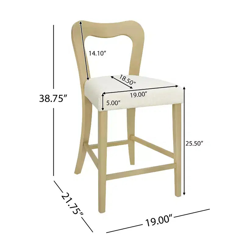 Christopher Knight Home Set of 2 Alice Rubberwood Upholstered with Curved Open Back Counter Height Barstools Beige/Light Ash