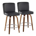 LumiSource Set of 2 Henry Counter Height Barstools Walnut Wood/Black PU