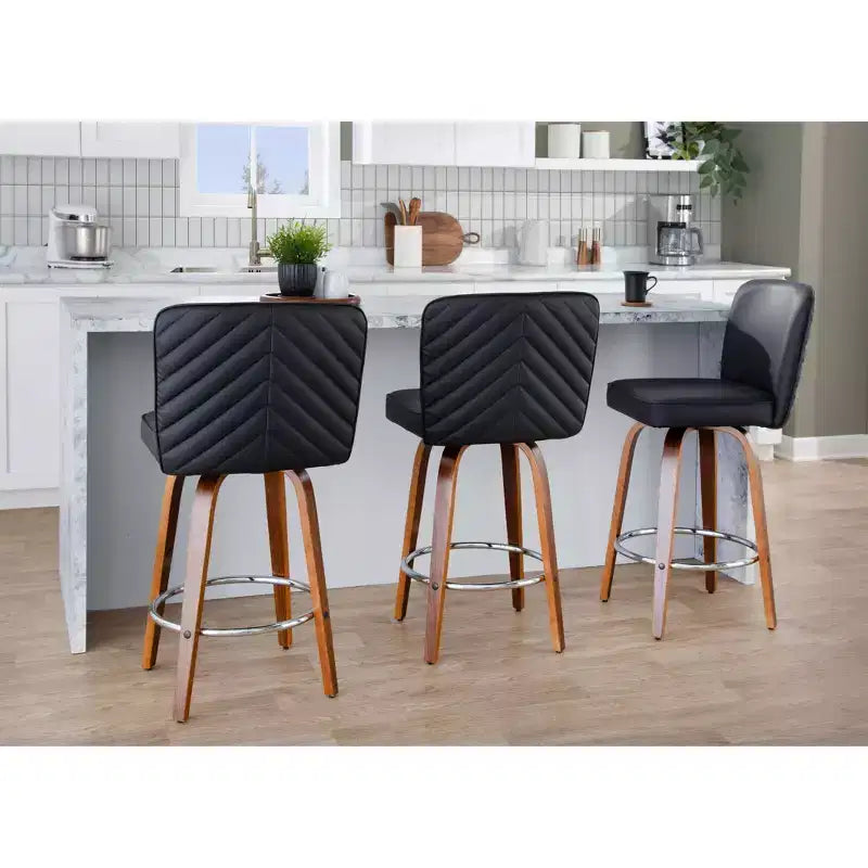 LumiSource Set of 2 Henry Counter Height Barstools Walnut Wood/Black PU