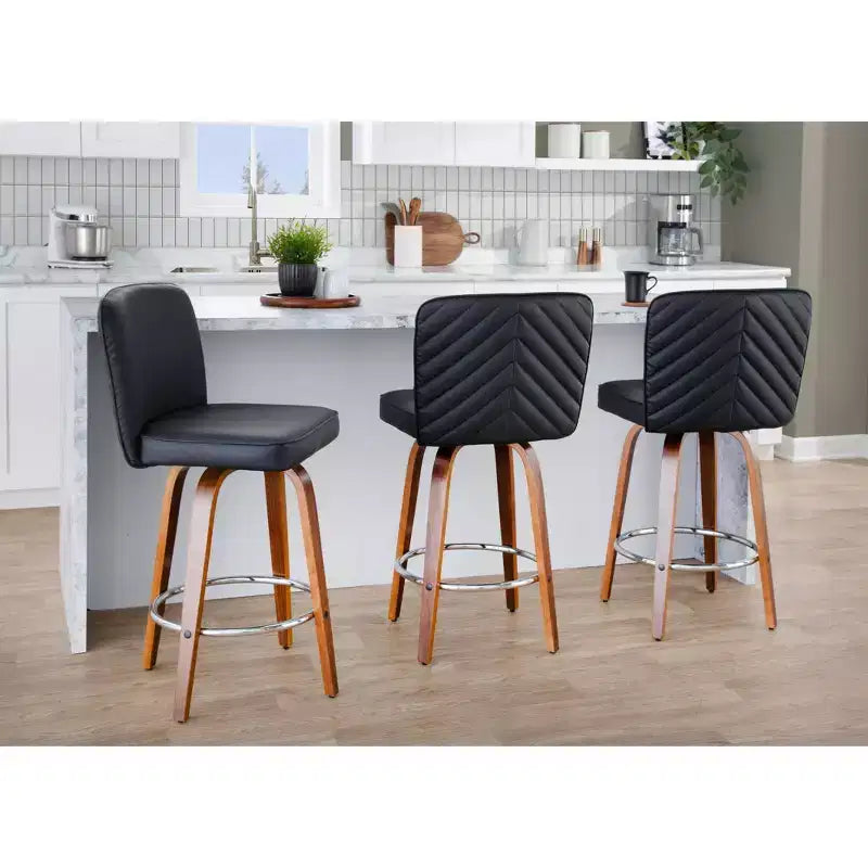 LumiSource Set of 2 Henry Counter Height Barstools Walnut Wood/Black PU