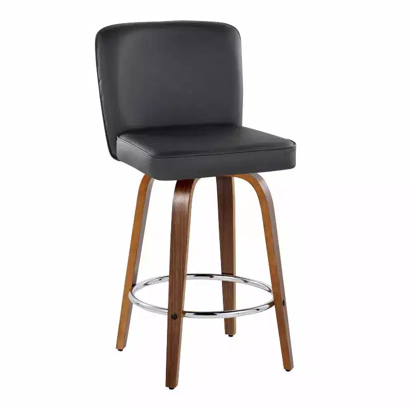 LumiSource Set of 2 Henry Counter Height Barstools Walnut Wood/Black PU