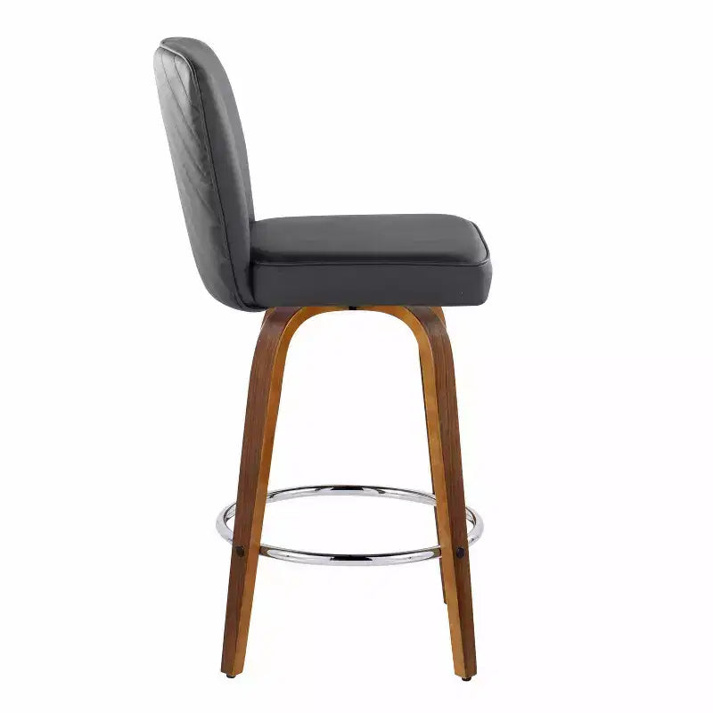 LumiSource Set of 2 Henry Counter Height Barstools Walnut Wood/Black PU