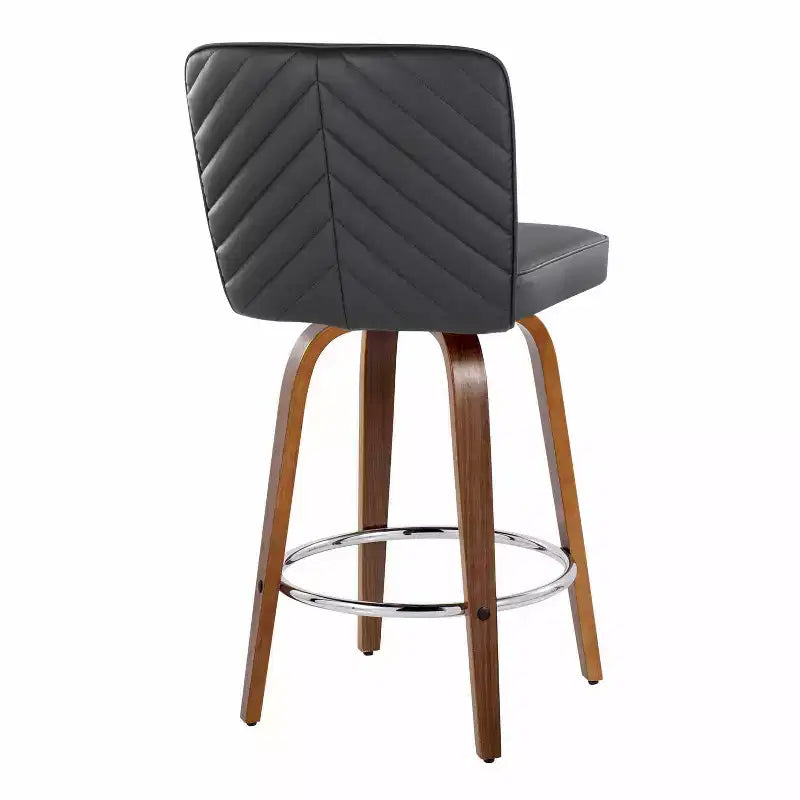 LumiSource Set of 2 Henry Counter Height Barstools Walnut Wood/Black PU