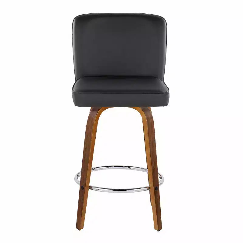 LumiSource Set of 2 Henry Counter Height Barstools Walnut Wood/Black PU