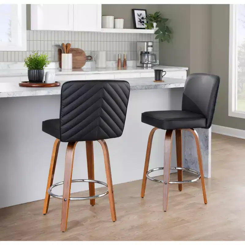 LumiSource Set of 2 Henry Counter Height Barstools Walnut Wood/Black PU
