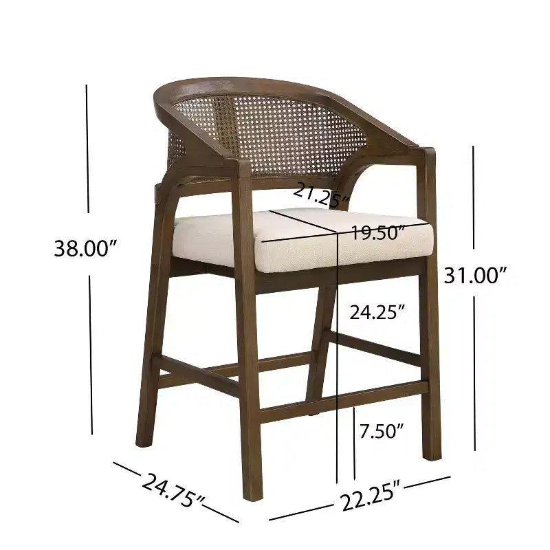 Christopher Knight Home Set of 2 Austin Rubberwood Upholstered with Cane Design Curved Back Counter Height Barstools Walnut/Beige