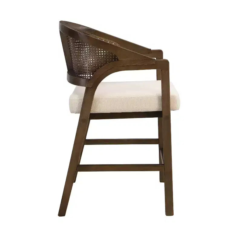 Christopher Knight Home Set of 2 Austin Rubberwood Upholstered with Cane Design Curved Back Counter Height Barstools Walnut/Beige