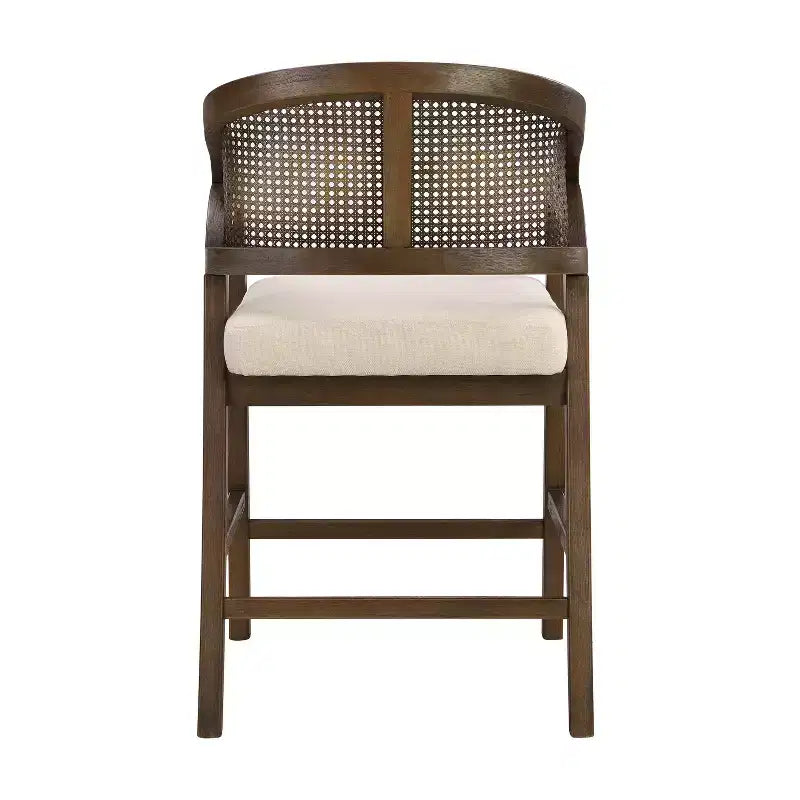 Christopher Knight Home Set of 2 Austin Rubberwood Upholstered with Cane Design Curved Back Counter Height Barstools Walnut/Beige