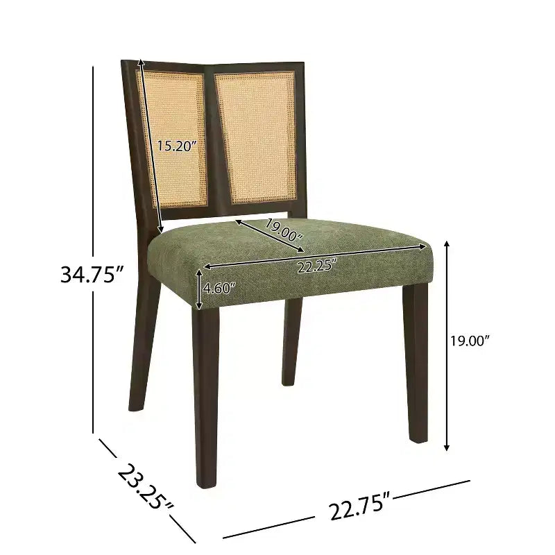 Christopher Knight Home Set of 2 Genesis Rubberwood Upholstered Dining Chairs with Cane Webbing Green/Dark Brown