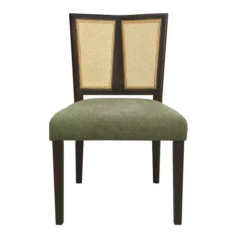 Christopher Knight Home Set of 2 Genesis Rubberwood Upholstered Dining Chairs with Cane Webbing Green/Dark Brown