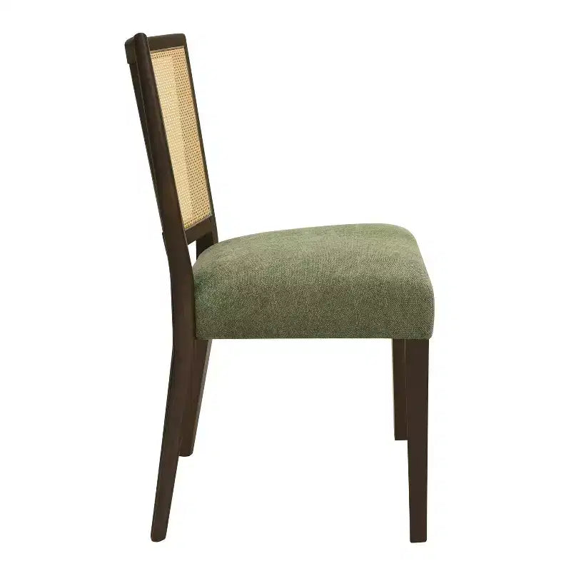 Christopher Knight Home Set of 2 Genesis Rubberwood Upholstered Dining Chairs with Cane Webbing Green/Dark Brown