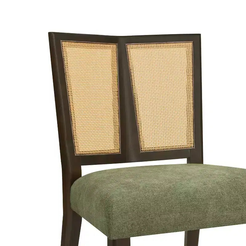 Christopher Knight Home Set of 2 Genesis Rubberwood Upholstered Dining Chairs with Cane Webbing Green/Dark Brown