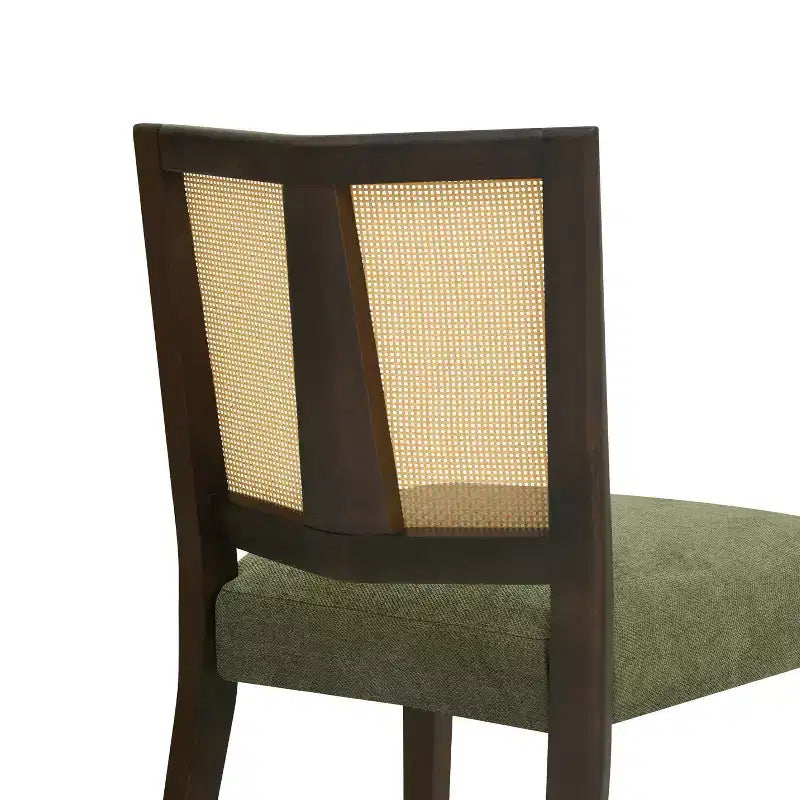 Christopher Knight Home Set of 2 Genesis Rubberwood Upholstered Dining Chairs with Cane Webbing Green/Dark Brown