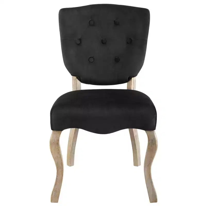 Array Vintage French Dining Side Chair Black - Modway: Velvet Upholstered, Weathered Wood Legs, Shield Back with Button Tufting
