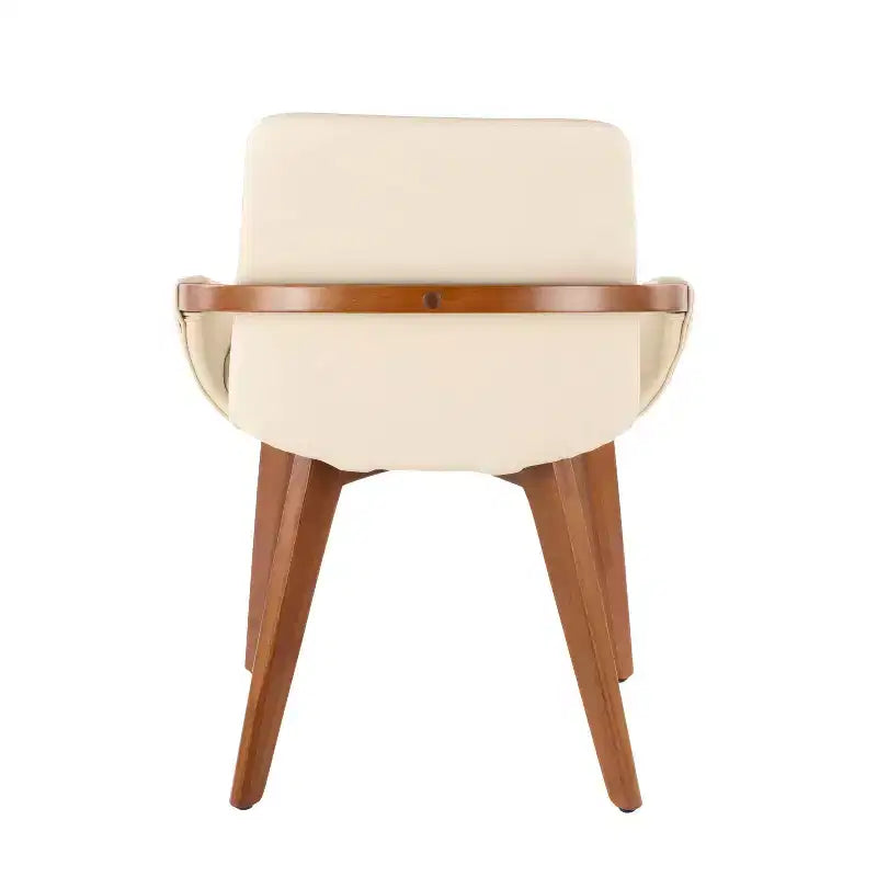 Cosmo Mid-Century Modern Chair Cream/Walnut - LumiSource: Faux Leather, Walnut Wood Legs, Padded Seat