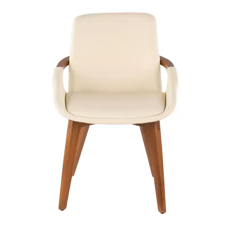 Cosmo Mid-Century Modern Chair Cream/Walnut - LumiSource: Faux Leather, Walnut Wood Legs, Padded Seat