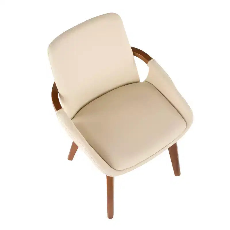 Cosmo Mid-Century Modern Chair Cream/Walnut - LumiSource: Faux Leather, Walnut Wood Legs, Padded Seat