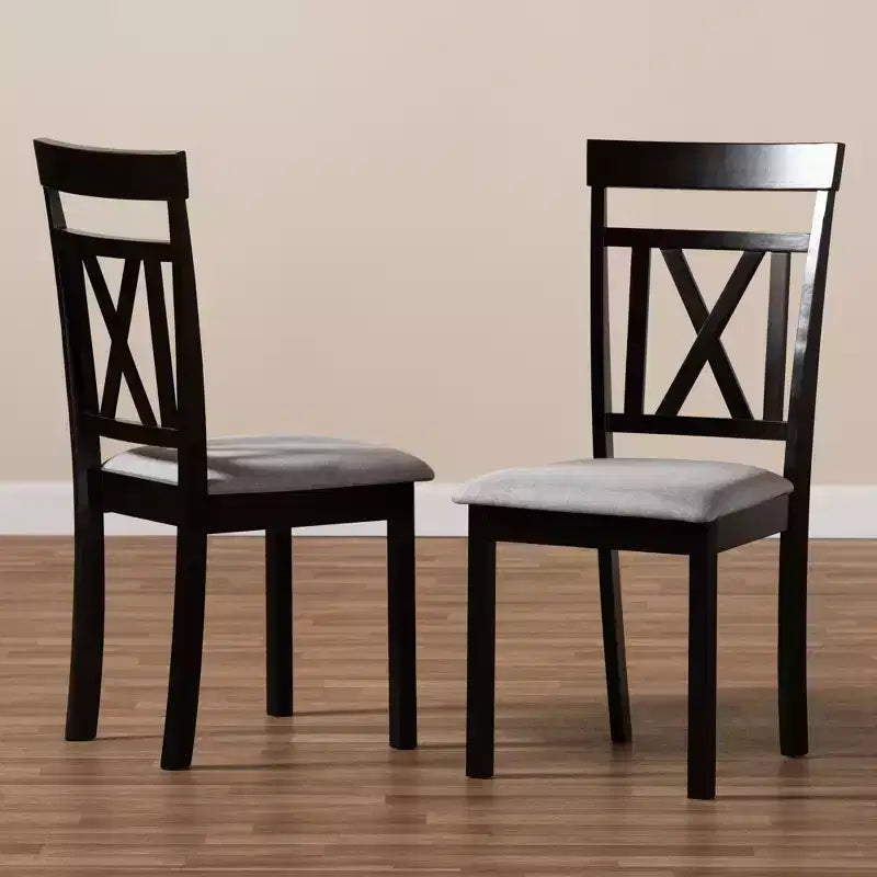 Set of 2 Rosie Espresso Finished Dining Chair Gray/ Brown - Baxton Studio: X-Back, Padded Seat, Wood Frame