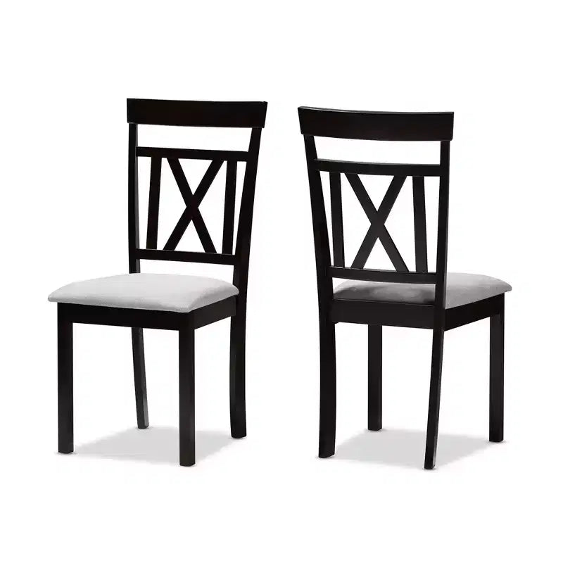 Set of 2 Rosie Espresso Finished Dining Chair Gray/ Brown - Baxton Studio: X-Back, Padded Seat, Wood Frame