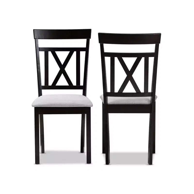 Set of 2 Rosie Espresso Finished Dining Chair Gray/ Brown - Baxton Studio: X-Back, Padded Seat, Wood Frame