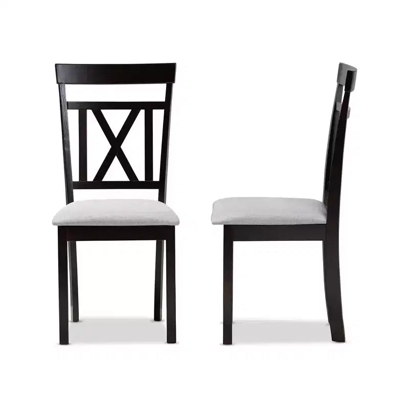 Set of 2 Rosie Espresso Finished Dining Chair Gray/ Brown - Baxton Studio: X-Back, Padded Seat, Wood Frame