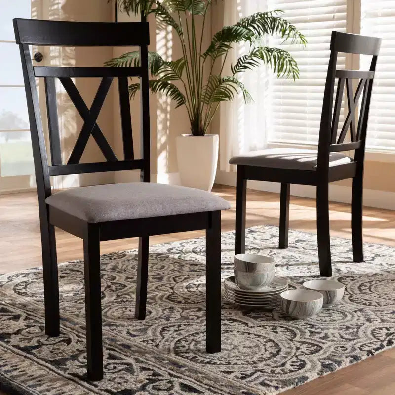 Set of 2 Rosie Espresso Finished Dining Chair Gray/ Brown - Baxton Studio: X-Back, Padded Seat, Wood Frame