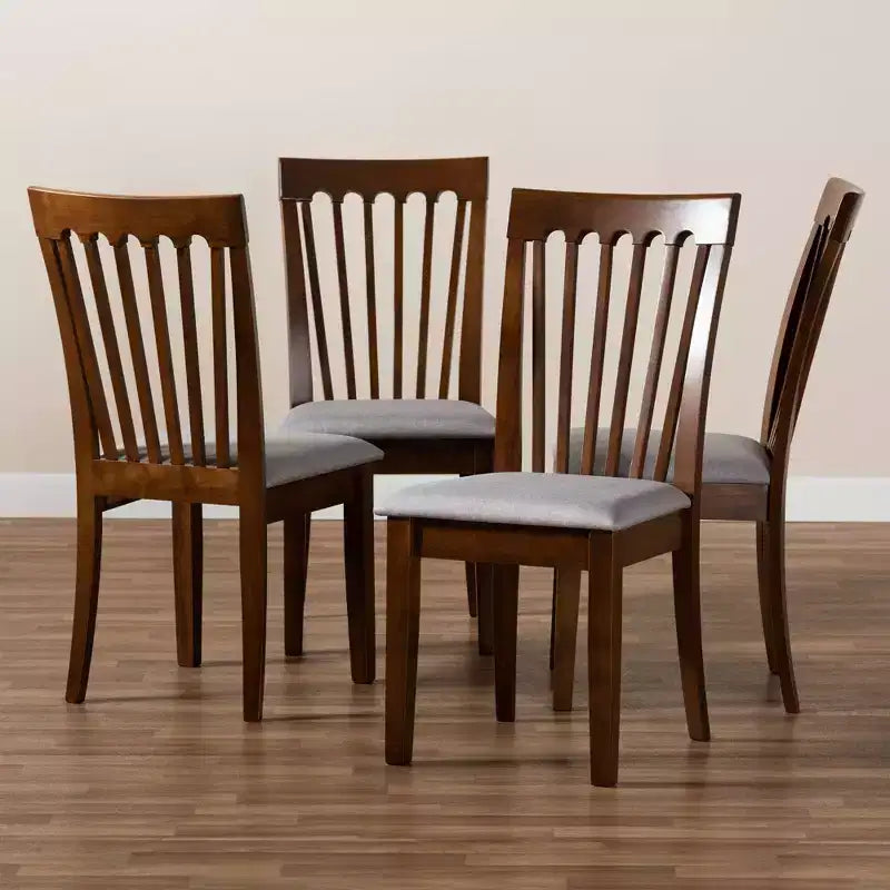 Set of 4 Minette Fabric Upholstered Walnut Dining Chairs - Baxton Studio: Rubberwood, Polyester