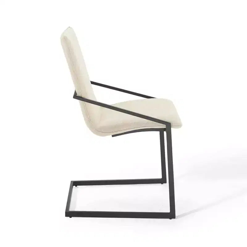 Pitch Upholstered Fabric Dining Armchair Black/Beige - Modway: Matte Black Frame, Foam Padded Seat