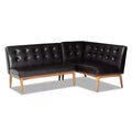 2pc Arvid Faux Leather Upholstered Wood Dining Corner Sofa Bench Dark Brown/Walnut - Baxton Studio: Kitchen Banquette Seating