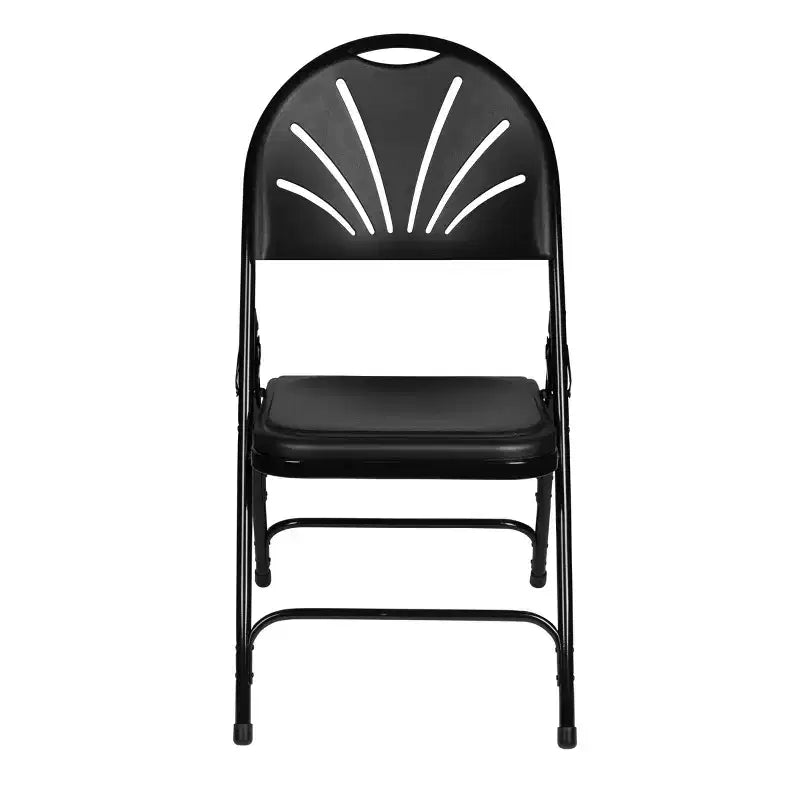 Set of 4 Deluxe Fan Back with Triple Brace Folding Chairs Black - Hampden Furnishings