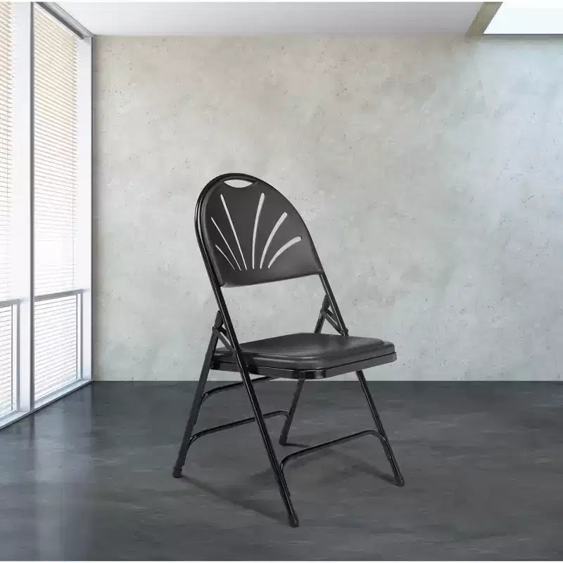 Set of 4 Deluxe Fan Back with Triple Brace Folding Chairs Black - Hampden Furnishings