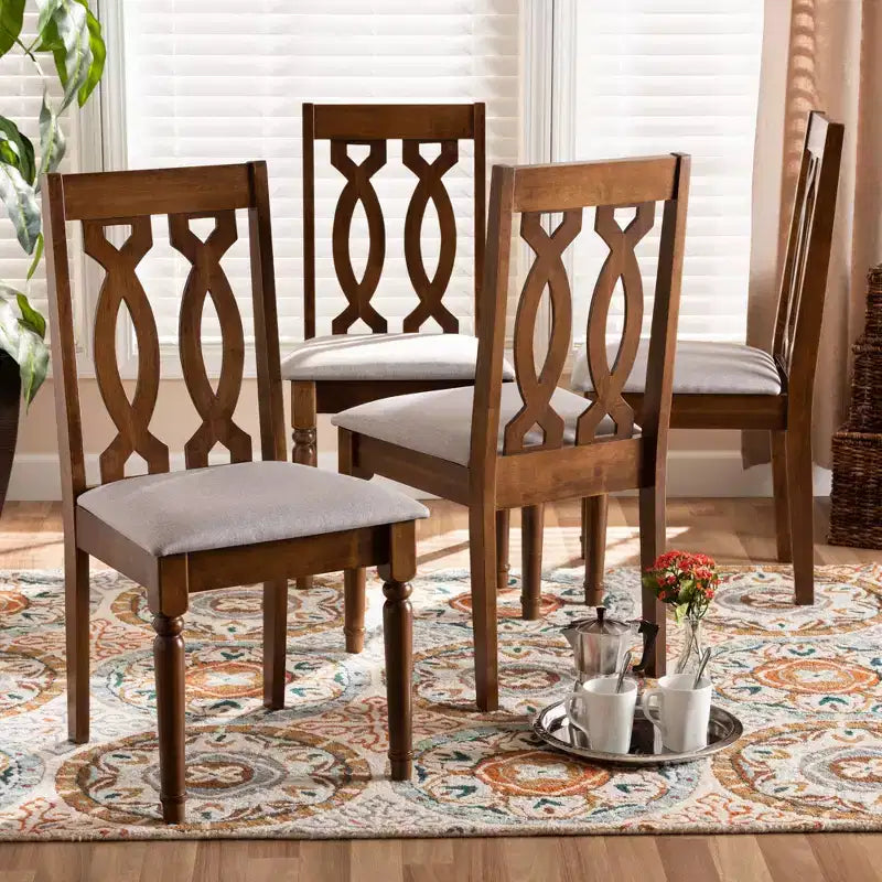 Set of 4 Cherese Fabric Upholstered Wood Dining Chairs Gray/Walnut - Baxton Studio