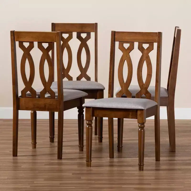 Set of 4 Cherese Fabric Upholstered Wood Dining Chairs Gray/Walnut - Baxton Studio