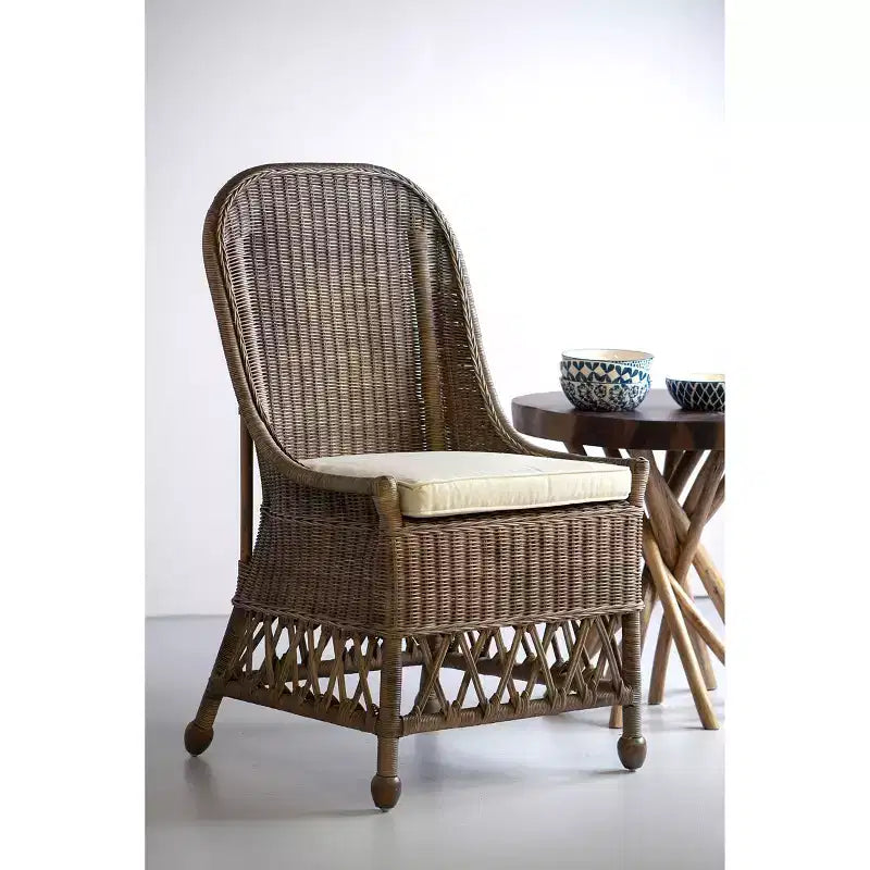 Kristine Rattan Dining Chair Gray - East At Main: Handcrafted, No Assembly Required, Cotton Cushion