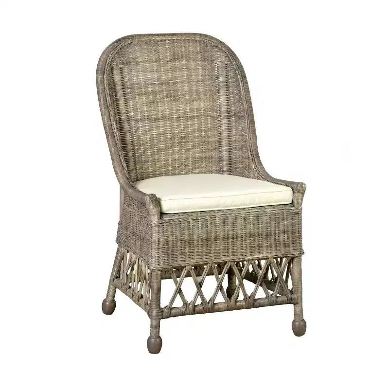 Kristine Rattan Dining Chair Gray - East At Main: Handcrafted, No Assembly Required, Cotton Cushion