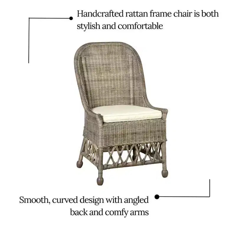 Kristine Rattan Dining Chair Gray - East At Main: Handcrafted, No Assembly Required, Cotton Cushion