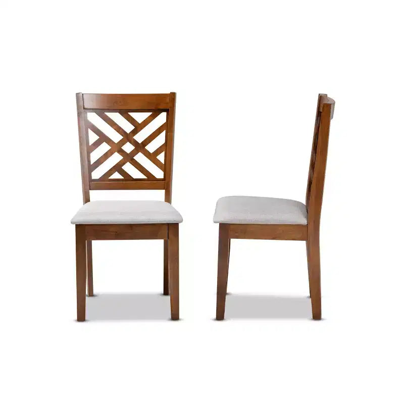 Baxton Studio 2pc Caron Fabric Upholstered and Wood Dining Chair Set Walnut/Brown: Polyester, Spot Clean, No Arms