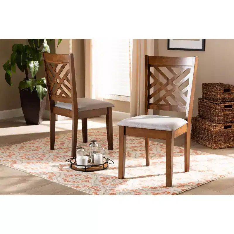 Baxton Studio 2pc Caron Fabric Upholstered and Wood Dining Chair Set Walnut/Brown: Polyester, Spot Clean, No Arms