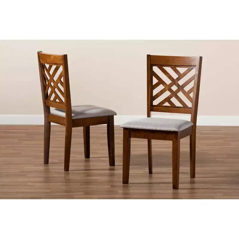 Baxton Studio 2pc Caron Fabric Upholstered and Wood Dining Chair Set Walnut/Brown: Polyester, Spot Clean, No Arms