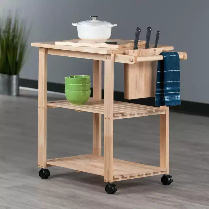 Utility Cart with Cutting Board Wood/Natural - Winsome: Farmhouse Style, Hardwood Frame, 2 Shelves