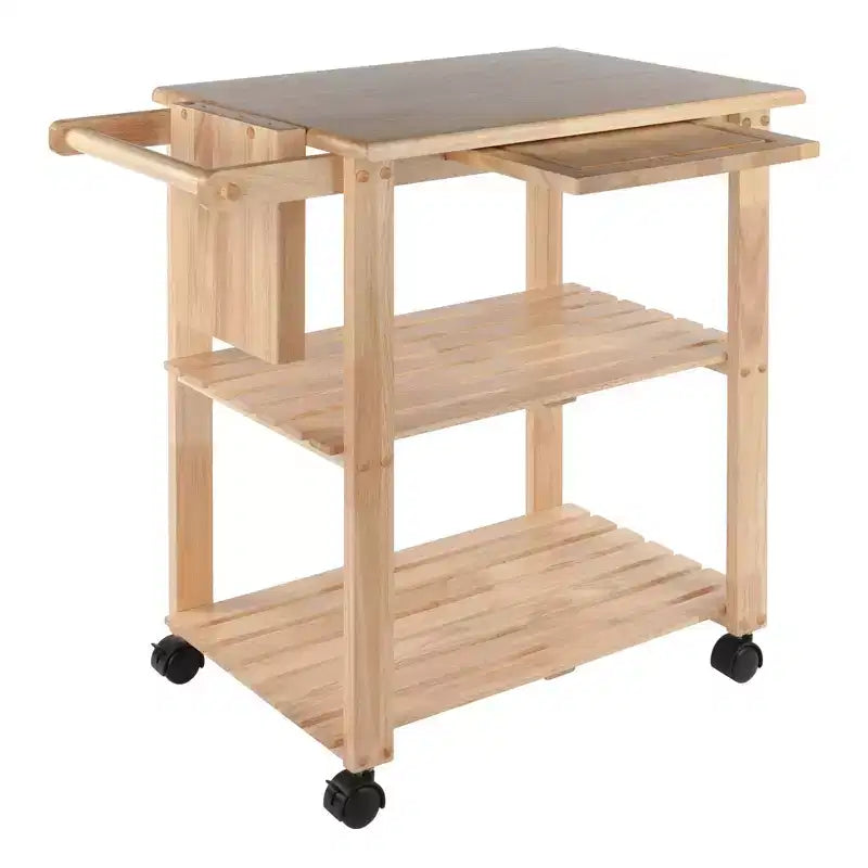 Utility Cart with Cutting Board Wood/Natural - Winsome: Farmhouse Style, Hardwood Frame, 2 Shelves