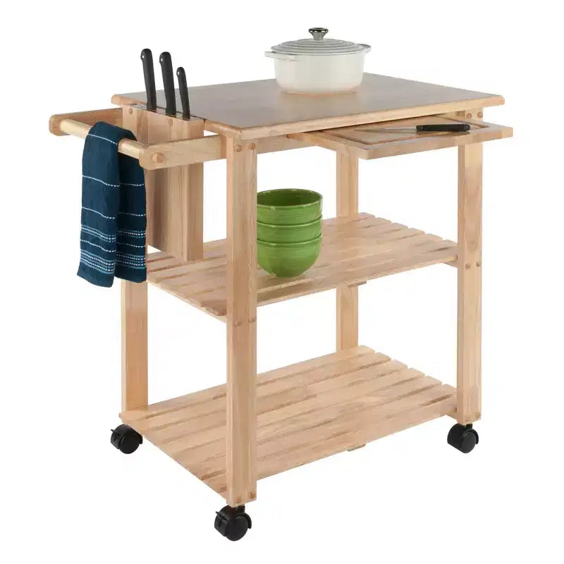 Utility Cart with Cutting Board Wood/Natural - Winsome: Farmhouse Style, Hardwood Frame, 2 Shelves
