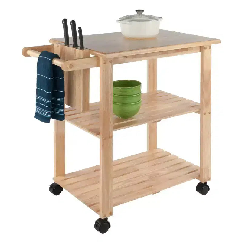 Utility Cart with Cutting Board Wood/Natural - Winsome: Farmhouse Style, Hardwood Frame, 2 Shelves
