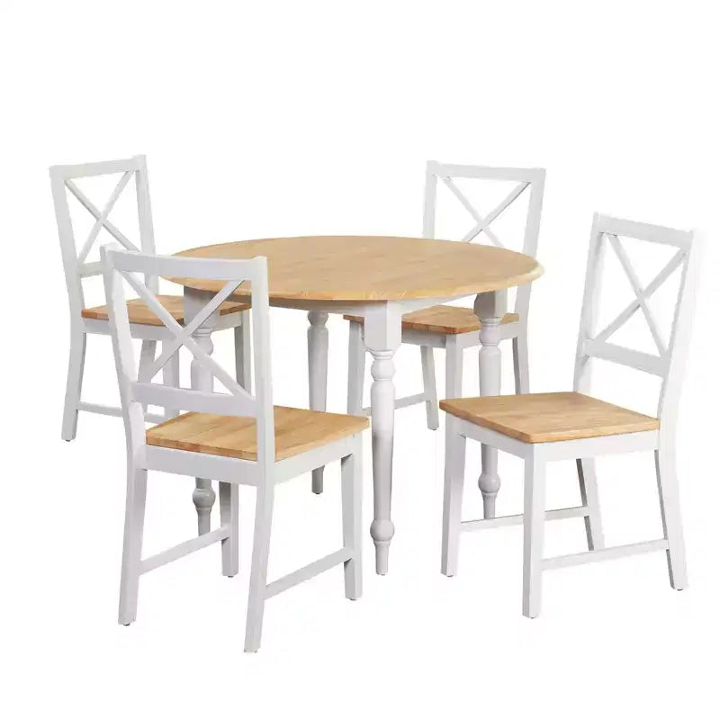 Buylateral 5pc Virginia Farmhouse Round Drop Leaf Dining Set