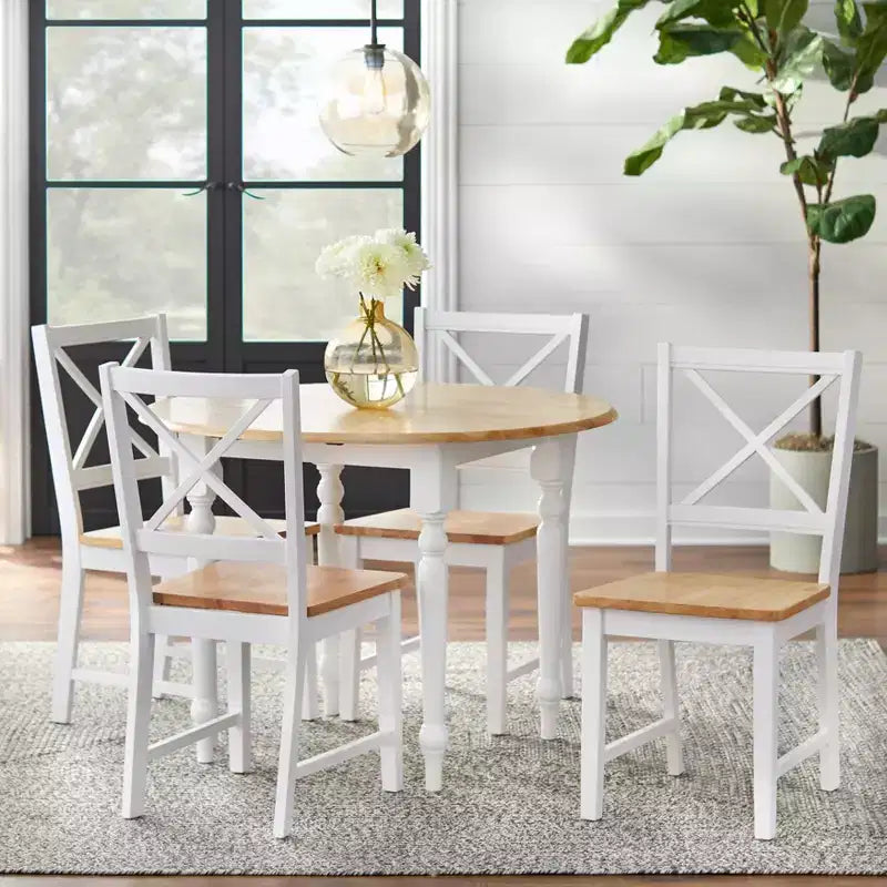 Buylateral 5pc Virginia Farmhouse Round Drop Leaf Dining Set