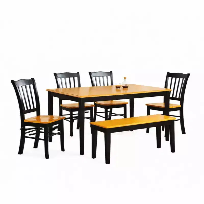 Boraam 6pc Shaker Dining Set Wood/Black/Oak : Includes Bench, Mid-Century Modern Style, Seats 6