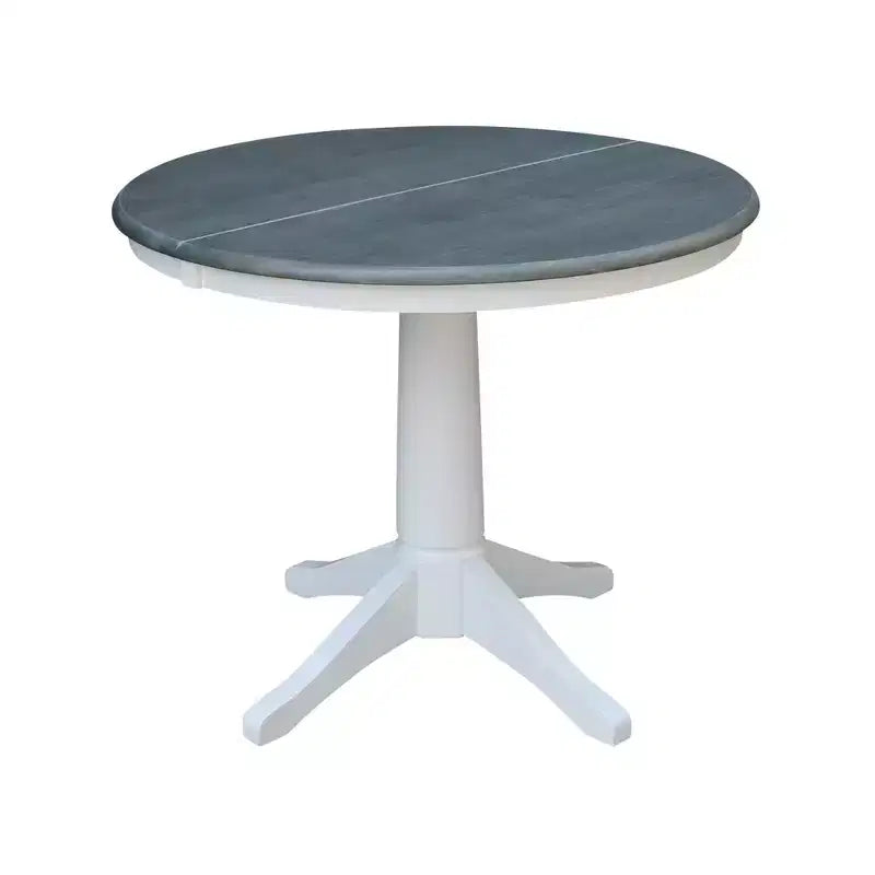 International Concepts 36" Valerie Round Extendable Dining Table with 4 Chairs White/Heather Gray: Mid-Century Modern 5-Piece Set