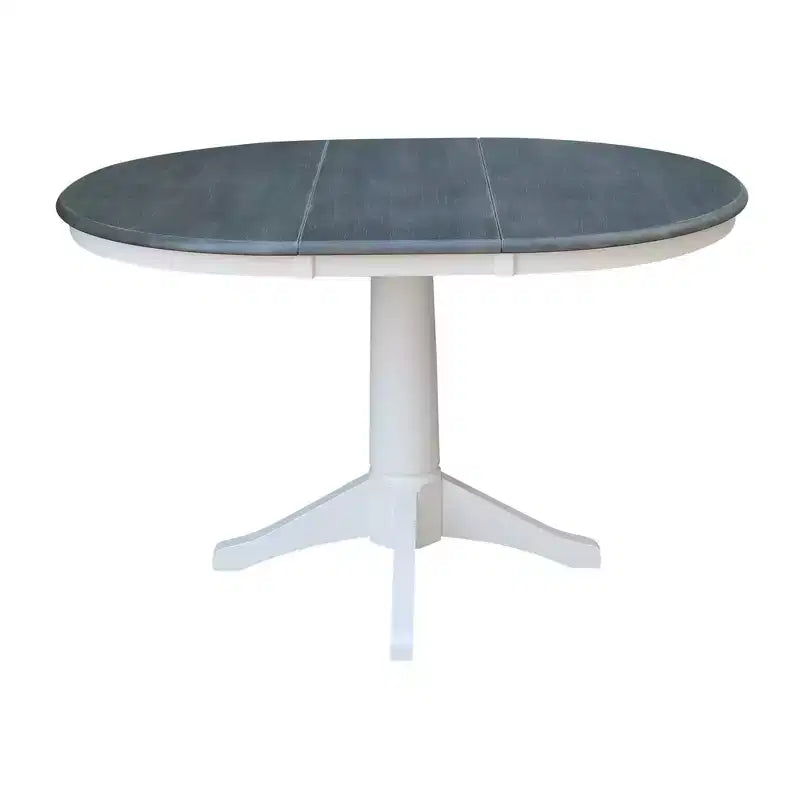 International Concepts 36" Valerie Round Extendable Dining Table with 4 Chairs White/Heather Gray: Mid-Century Modern 5-Piece Set