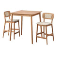 Buylateral 3pc Newington Cane Counter Height Dining Set Light Oak Finish/Beige